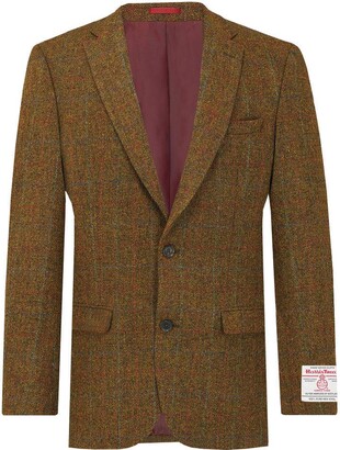 Harris Tweed Mens Rust Windowpane Check Tweed Jacket Regular Fit 100% Wool Notch Lapel 