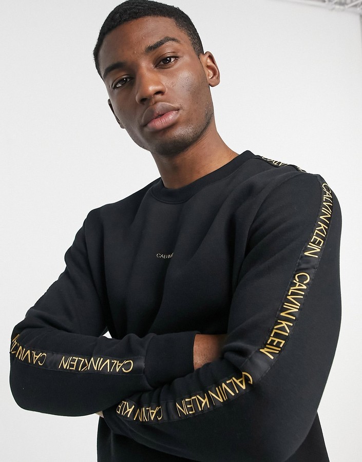 Calvin Klein gold capsule central and tape logo sweatshirt in black -  ShopStyle