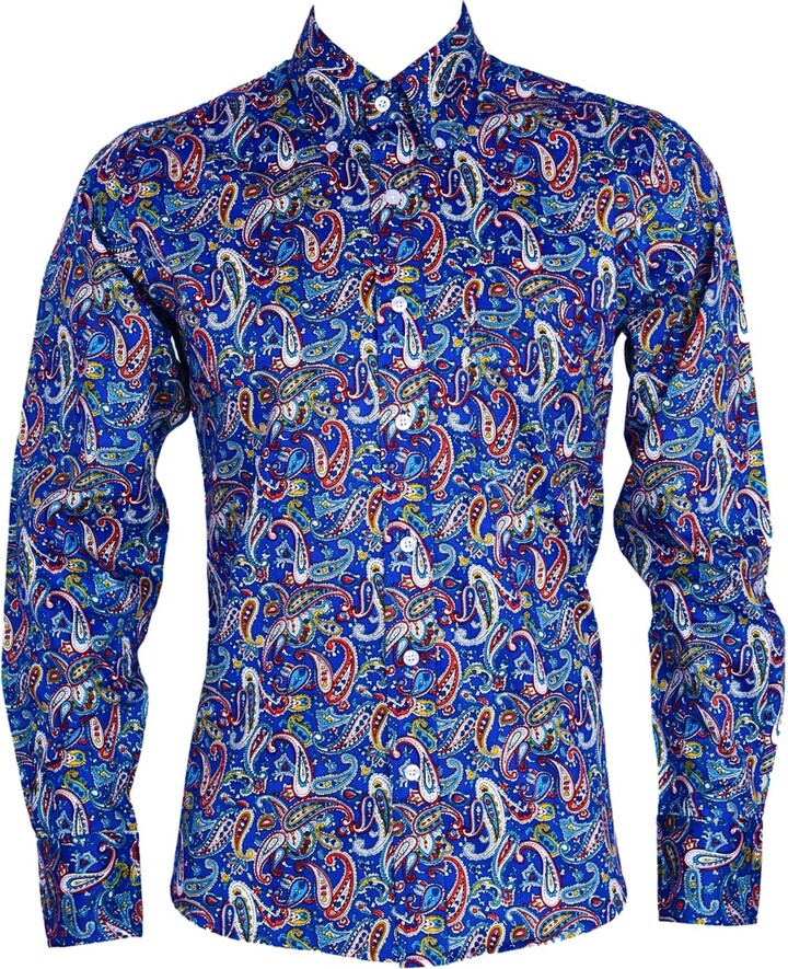 Retro Seventy2 Mens Paisley Floral Long Sleeve Vintage Cotton Shirt ...