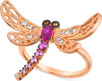 LeVian Multi-Gemstone (3/8 ct. t.w.) & Diamond (1/6 ct. t.w.) Dragonfly Ring in 14k Rose Gold