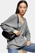 Thumbnail for your product : Topshop Grey V Neck Knitted Sweater With Sweater