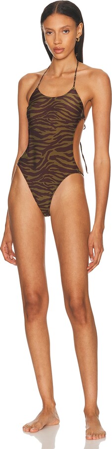 ATTICO Zebra Printed One Piece Swimsuit in Army