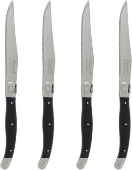 French Home Laguiole Steak Knives with Black Handles, 4-Piece Set