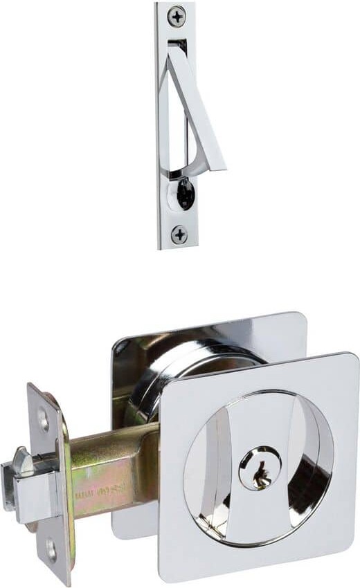 Delaney Hardware Contemporary Square Polished Chrome Entry Door Sliding Pocket Door Lock
