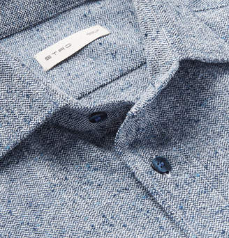 Etro Herringbone Woven Shirt - Men - Blue