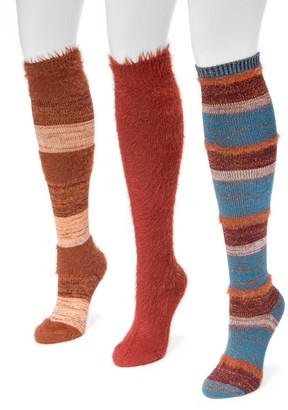 Muk Luks Fuzzy Yarn Knee High Socks - Pack of 3