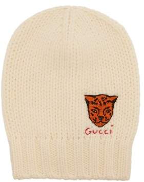 Gucci Tiger Embroidered Beanie Hat - Mens - Beige