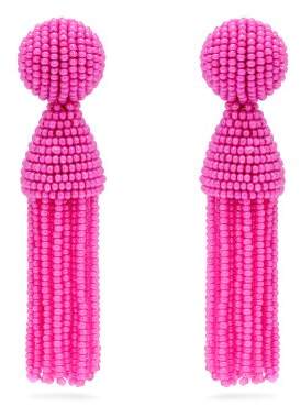 Oscar de la Renta Bead Embellished Tassel Drop Earrings - Womens - Pink