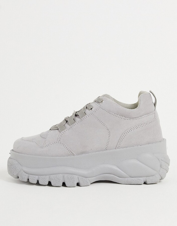 ASOS DESIGN Defy chunky flatform trainers in stone - ShopStyle