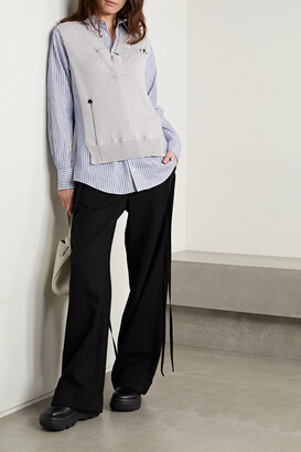 Maison Margiela Layered Distressed Cotton And Striped Cotton And Linen-blend Shirt - Light blue