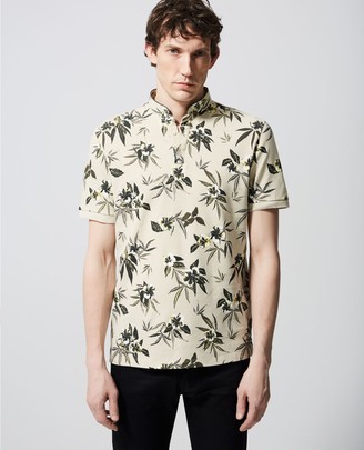 The Kooples Tropical printed cotton polo w/officer collar