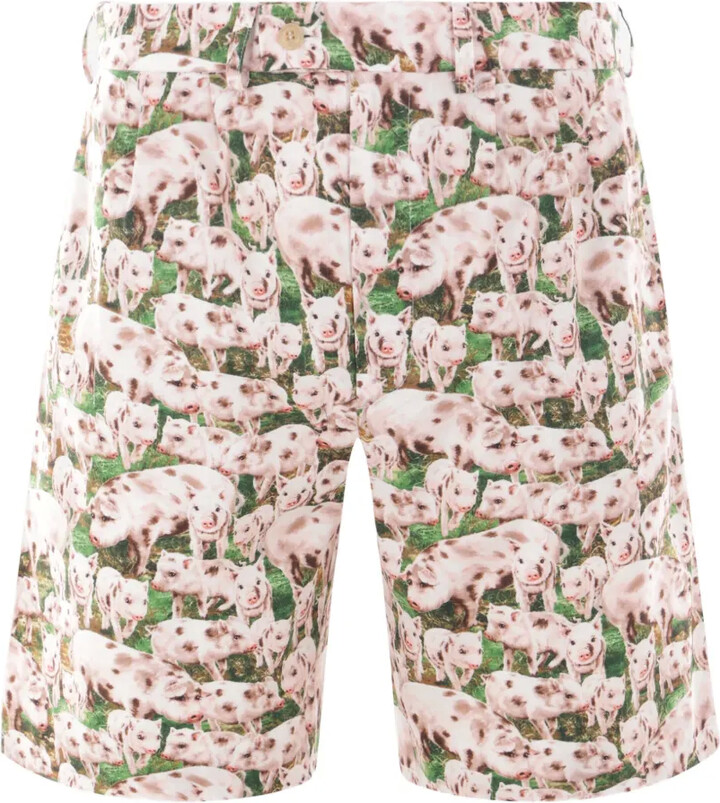 Bless Pigs Print Pleated Shorts
