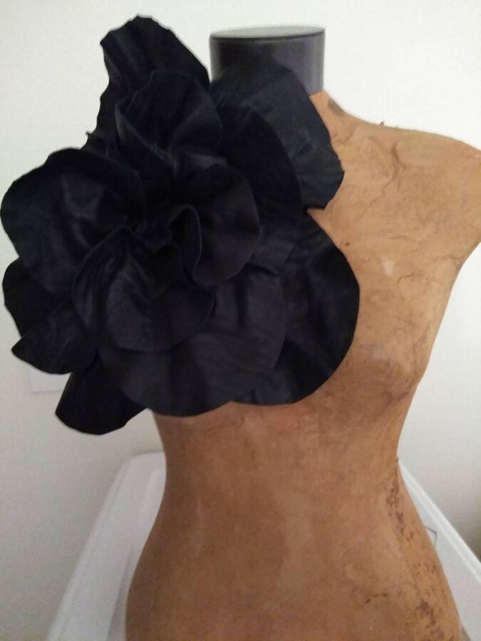 Etsy Black Repurposed Leather Oversized Rosette Magnet Brooch Pin