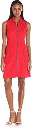 Sharagano Womens Collared Dress Withpockets and Zip 