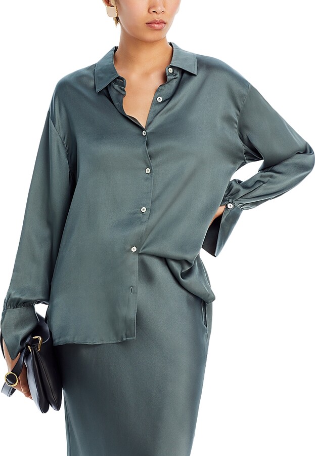 anine bing chelsea silk shirt dress