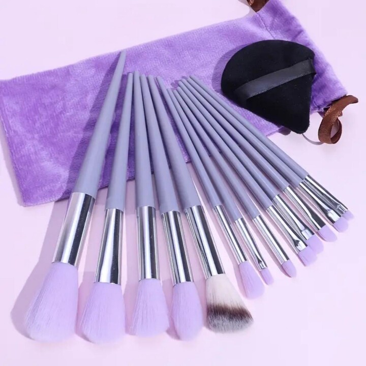 NONE 13-Piece Purple Makeup Brush Set with Blending Sponge - Professional Cosmetic Brush Kit for Foundation/Contour/Eyeshadow