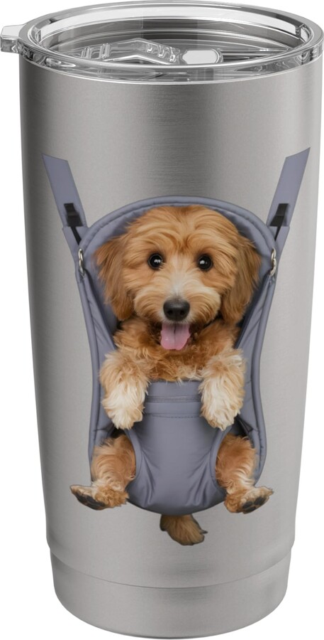 Golden Doodle Puppy Lover PS Funny Golden Doodle Puppy In A Baby Carrier. Dog Lover Stainless Steel Insulated Tumbler