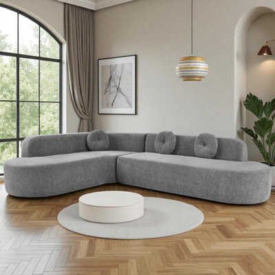 L-Shape 122" Wide Upholstered Sectional With Pillows