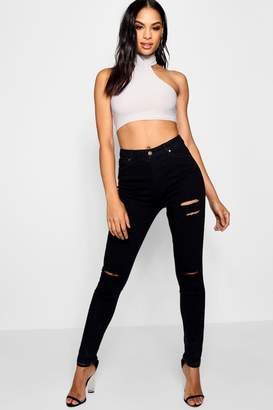 boohoo Mid Rise Ripped Jeans