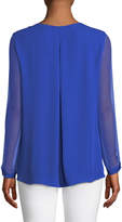 Thumbnail for your product : Elie Tahari Laurie V-Neck Cascade Ruffle Long-Sleeve Silk Chiffon Blouse