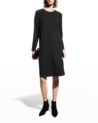 Eileen Fisher Crewneck Side-Slit Stretch Jersey Dress