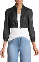 Thumbnail for your product : Emporio Armani Zip-Front Cropped Ruched-Waist Leather Jacket