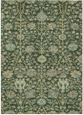 HomeRoots 9' X 12' Green Tan And Gray Floral Washable Indoor Outdoor Area Rug