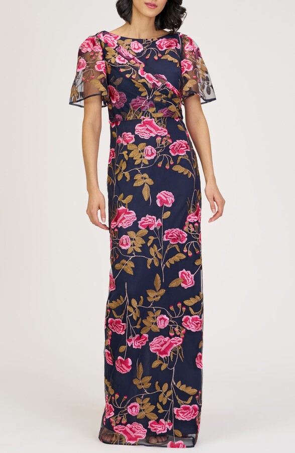 JS Collections Kristine Floral Embroidery Column Gown