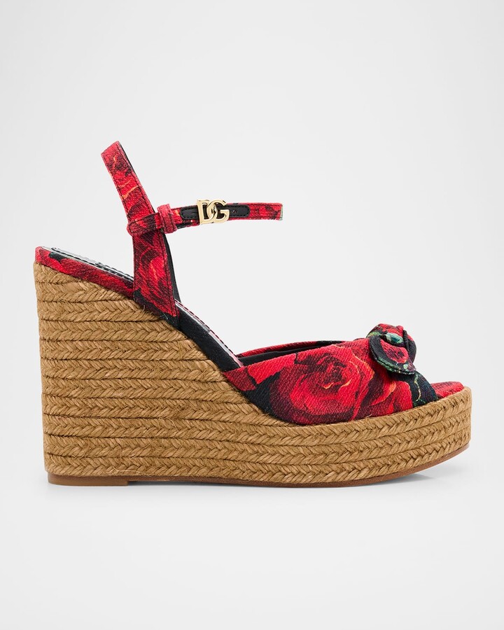 Dolce & Gabbana Lolita Floral Wedge Espadrille Sandals