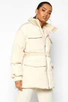 Thumbnail for your product : boohoo Double Pocket Belted Utility Puffer