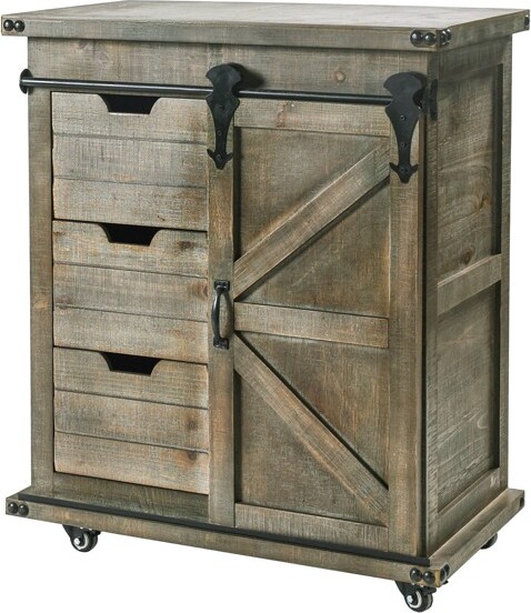 Stylecraft PresleySideCabinetwithBarnDoorGray DriftwoodFinishMetalHardwareStorage