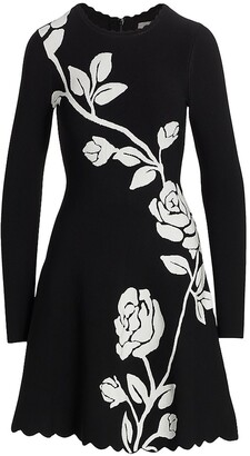 Lela Rose Jacquard Knit Floral Dress