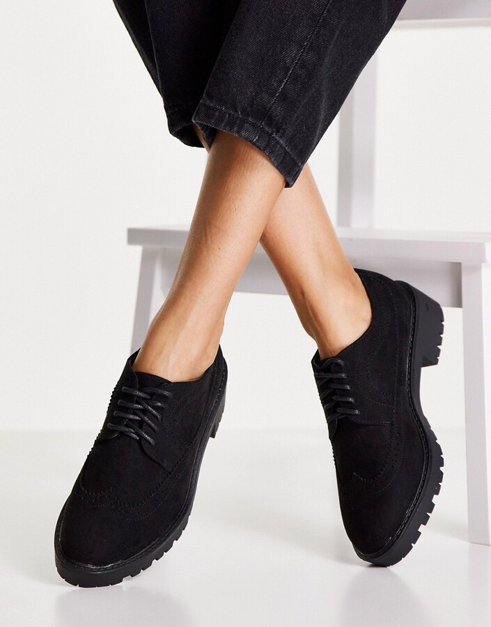 Schuh Lipa lace up flat shoes in black suedette - ShopStyle