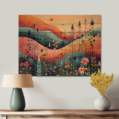 Pastel Colors Of Desert Blossom Landscape III - Botanicals Wood Wall Art - On Natural Pine Wood