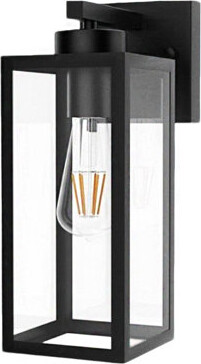 Coolilumi Outdoor Light Fixture 14IN Matte Black Front Porch Lamps Width Glass Shades Exterior Waterproof Wall Mount Lantern with E26 Sockets Outside Lights