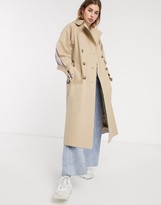 Thumbnail for your product : ASOS DESIGN color block tie sleeve trench coat in stone