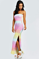 Thumbnail for your product : boohoo Petite Paige Bright Ombre Stripe Bandeau Maxi Dress