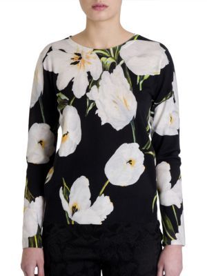 Dolce & Gabbana Floral Silk & Cashmere Sweater