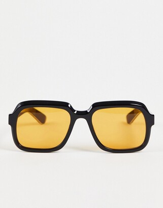Spitfire Cut Thirty Eight square sunglasses in black with orange lens