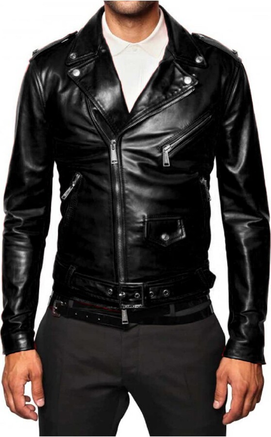 HiFacon Men's Brando Biker Jacket Motorcycle Cowhide ShopStyle