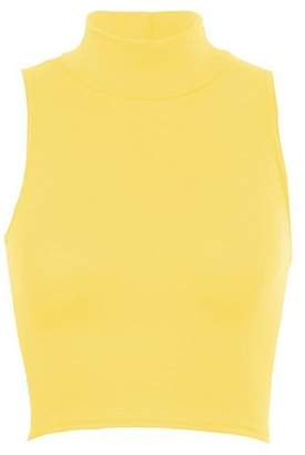 RM Fashions RM Women's Plain Polo Turtle Neck Stretchy Sleeveless Crop Top (4-10)