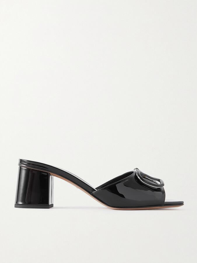 Valentino Garavani Vlogo Embellished Patent-leather Mules - Black