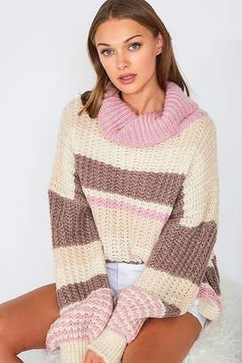 Striped Chunky Knit Turtleneck Sweater