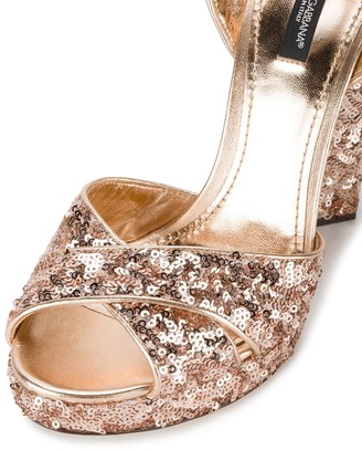Dolce & Gabbana Rose Gold sequin 135 platform sandals