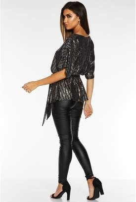 Quiz X Sam Faiers Sequin Batwing Belted Top - Black