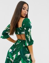 Thumbnail for your product : Lasula sweetheart crop top co-ord in tropical palm print