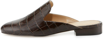 MICHAEL Michael Kors Natasha Crocodile-Embossed Slide Loafer, Dark Chocolate