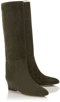 Jimmy Choo MANSON 50 Army Green Suede Mid Calf Boots