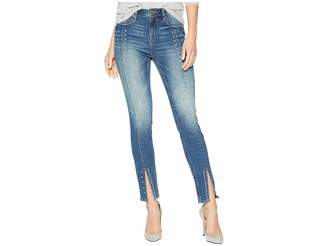 Miss Me High-Rise Ankle Skinny with Studs and Embroidery in Medium Blue