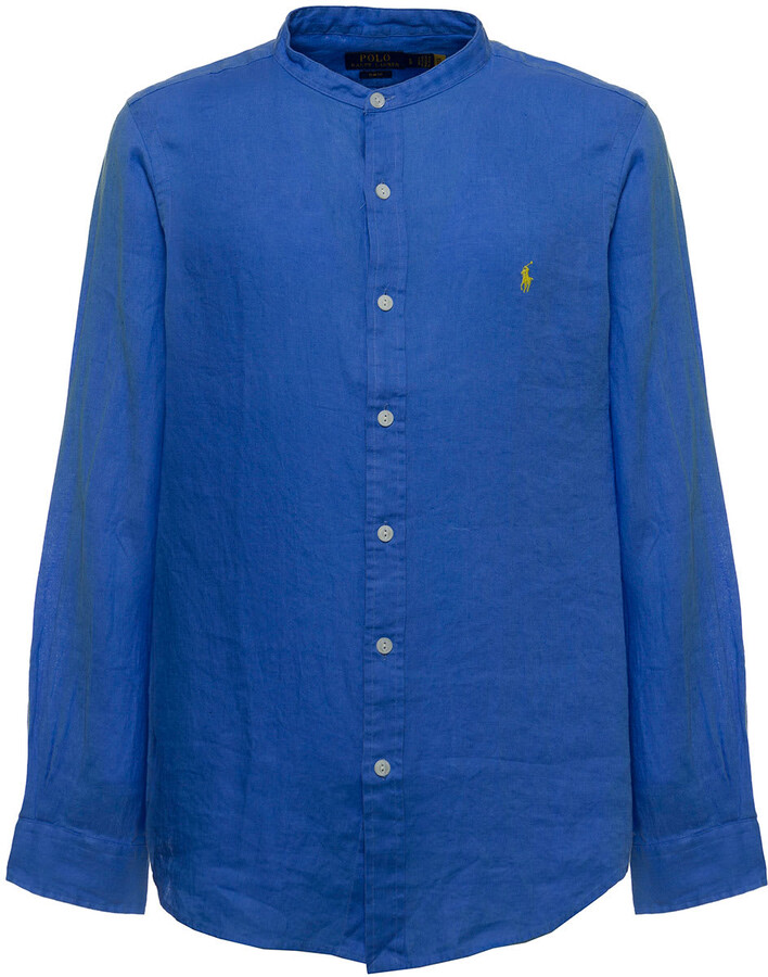 Polo Ralph Lauren Blue Linen Shirt With Logo ShopStyle
